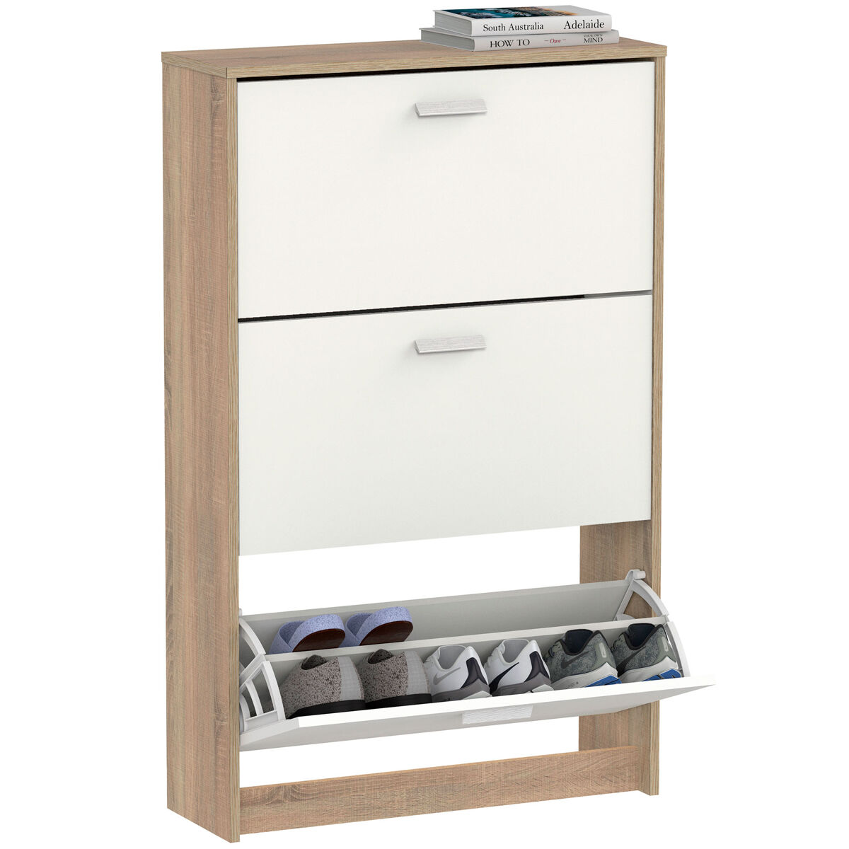 Briebe nova sapateira organizador de corredor, móvel auxiliar estreito de madeira para sapatos, 3 portas, 119,5x74x25 cm, , blanc