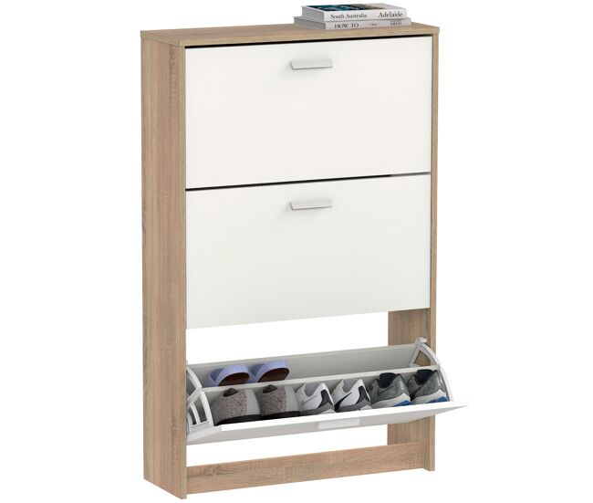 Briebe nova sapateira organizador de corredor, móvel auxiliar estreito de madeira para sapatos, 3 portas, 119,5x74x25 cm, , blanc