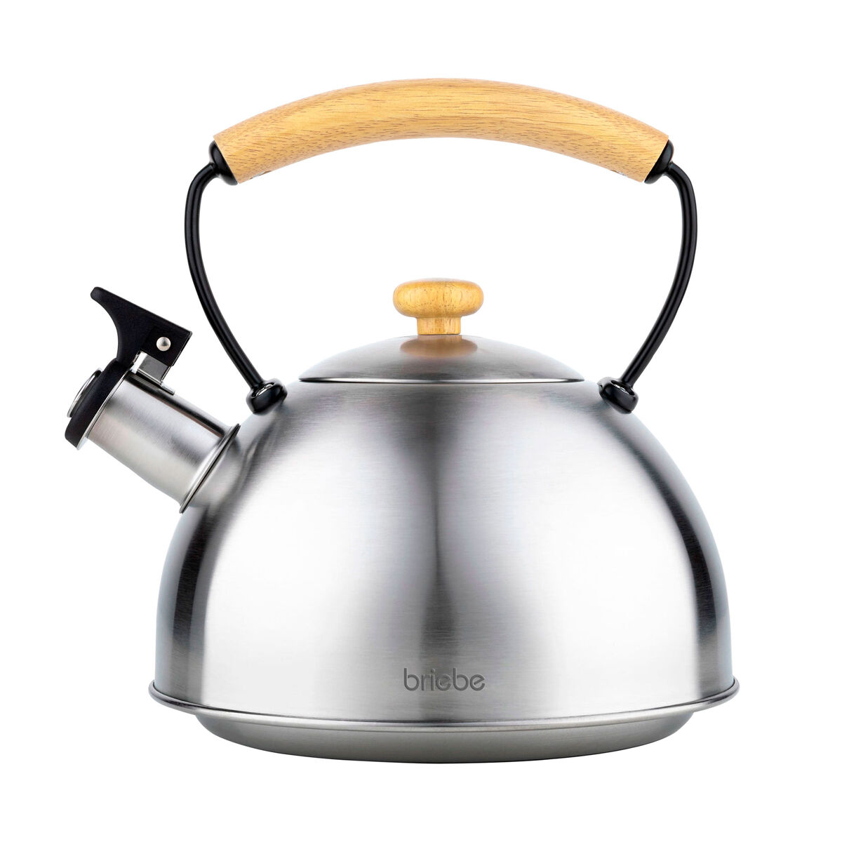 Briebe wooden bouilloire de indução com apito, 2,3 l, acier inox, retro, vitrocerâmica, gás, cabo de madeira, , inox