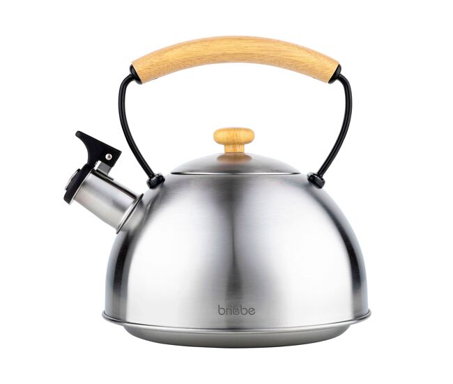 Briebe wooden bouilloire de indução com apito, 2,3 l, acier inox, retro, vitrocerâmica, gás, cabo de madeira, , inox