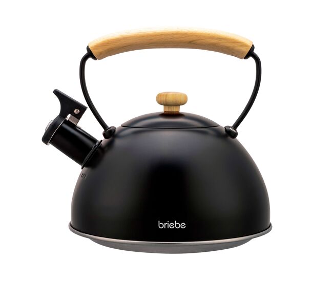 Briebe wooden chaleira de indução com apito, 2,3 l, aço inox, vitrocerâmica, gás, cabo de madeira, , preto