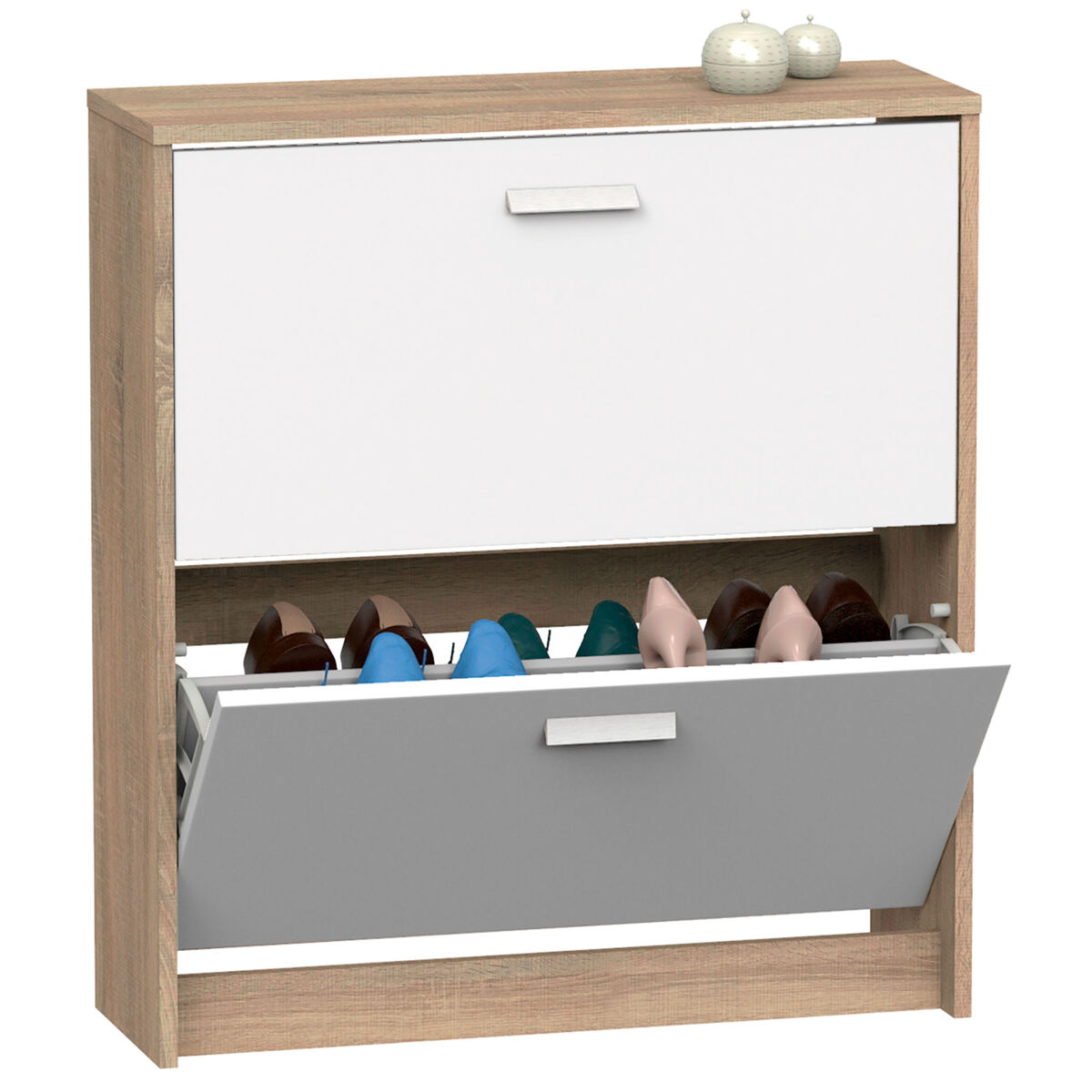 Briebe nova sapateira organizador de corredor, móvel auxiliar estreito de madeira para sapatos, 2 portas, 82x74x25 cm, , blanc/madeira