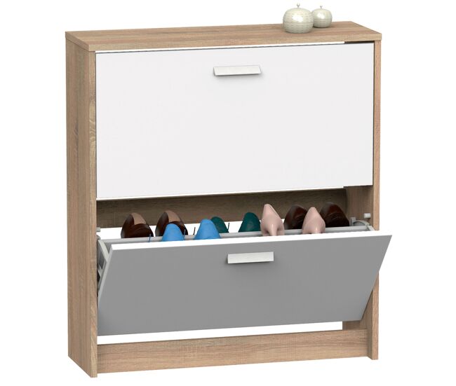 Briebe nova sapateira organizador de corredor, móvel auxiliar estreito de madeira para sapatos, 2 portas, 82x74x25 cm, , blanc/madeira