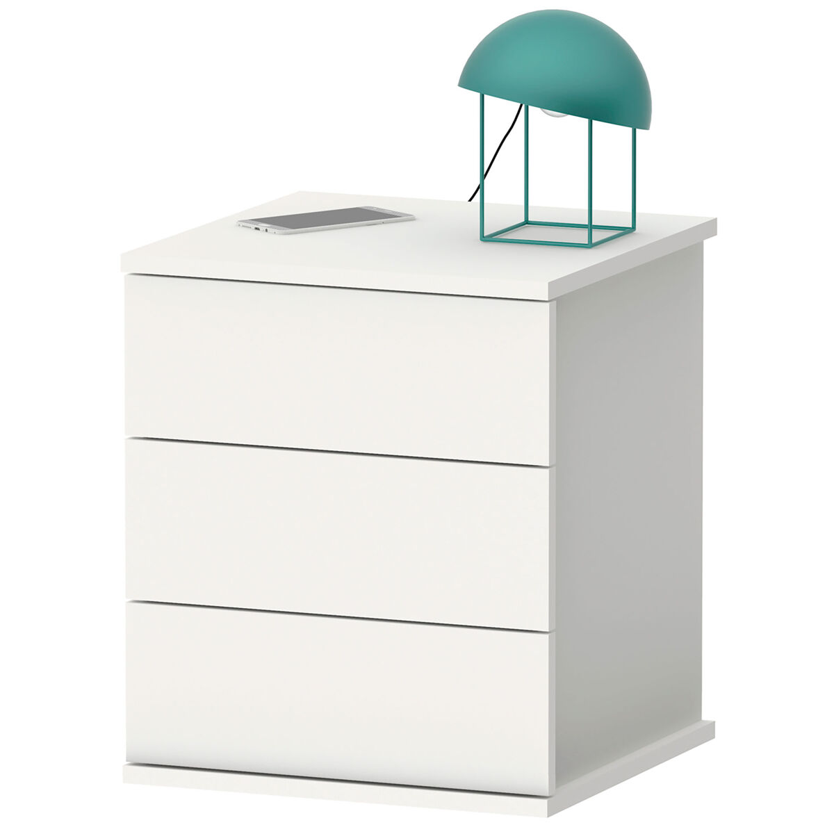 Briebe serenade mesa de cabeceira com 3 gavetas, mesinha de quarto 48,5x41x 40 cm (altura x largura x profundidade), , blanc