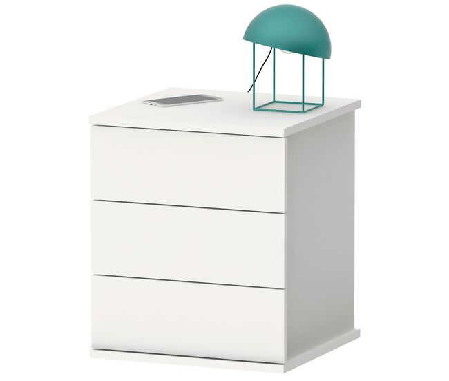Briebe serenade mesa de cabeceira com 3 gavetas, mesinha de quarto 48,5x41x 40 cm (altura x largura x profundidade), , blanc