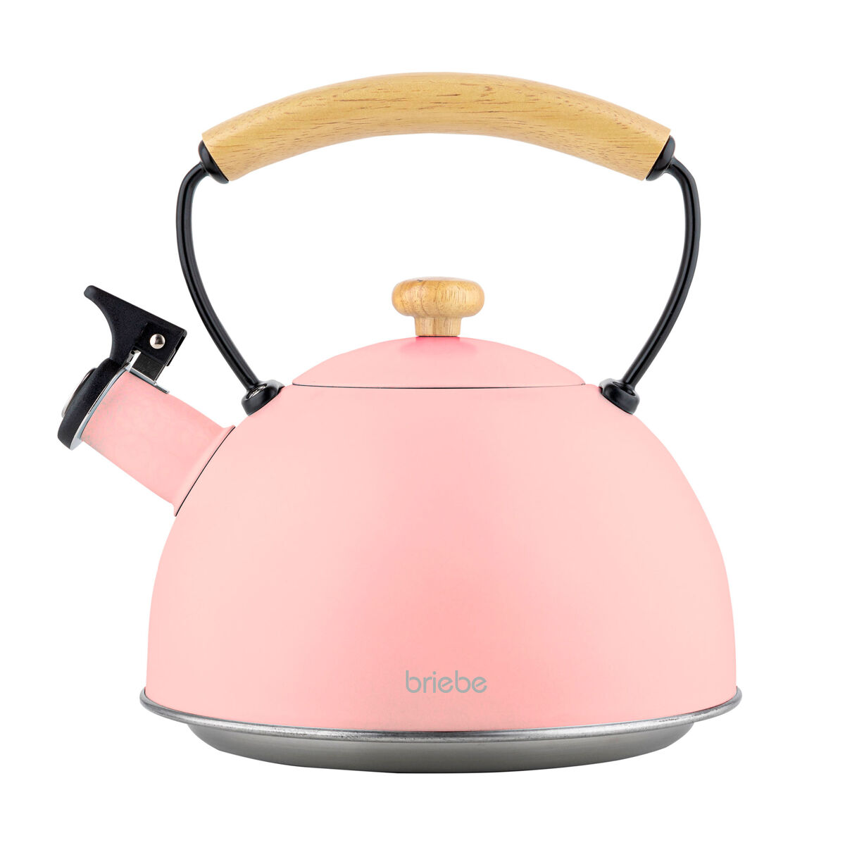 Briebe pastel bouilloire de indução com apito, 2,3 l, acier inox, retro, vitrocerâmica, gás, cabo de madeira, , cor de rosa