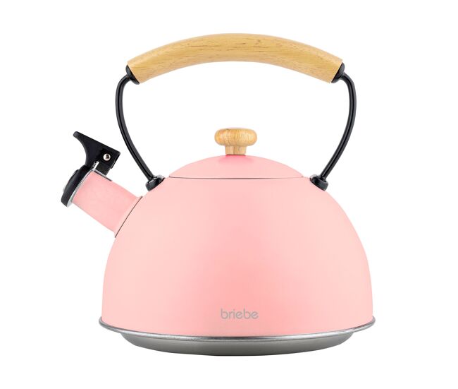 Briebe pastel bouilloire de indução com apito, 2,3 l, acier inox, retro, vitrocerâmica, gás, cabo de madeira, , cor de rosa