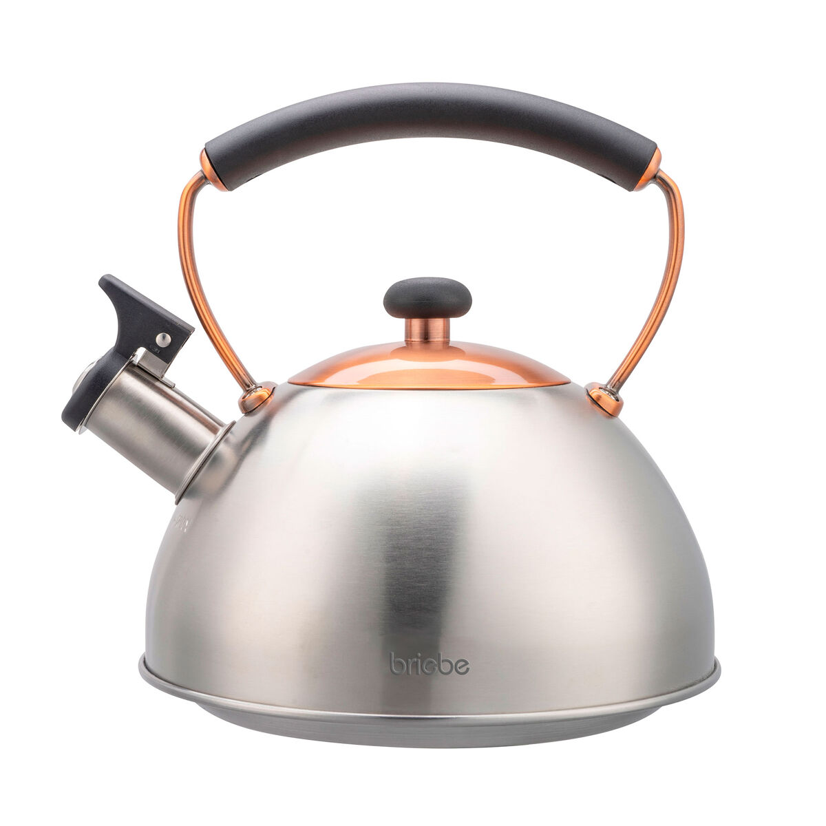 Briebe i-bronze chaleira de indução com apito, 2,3 l, aço inox, retro, vitrocerâmica, gás, cabo em baquelite, , inox/ bronze