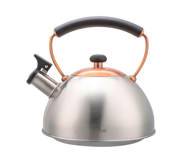 Briebe i-bronze chaleira de indução com apito, 2,3 l, aço inox, retro, vitrocerâmica, gás, cabo em baquelite, , inox/ bronze