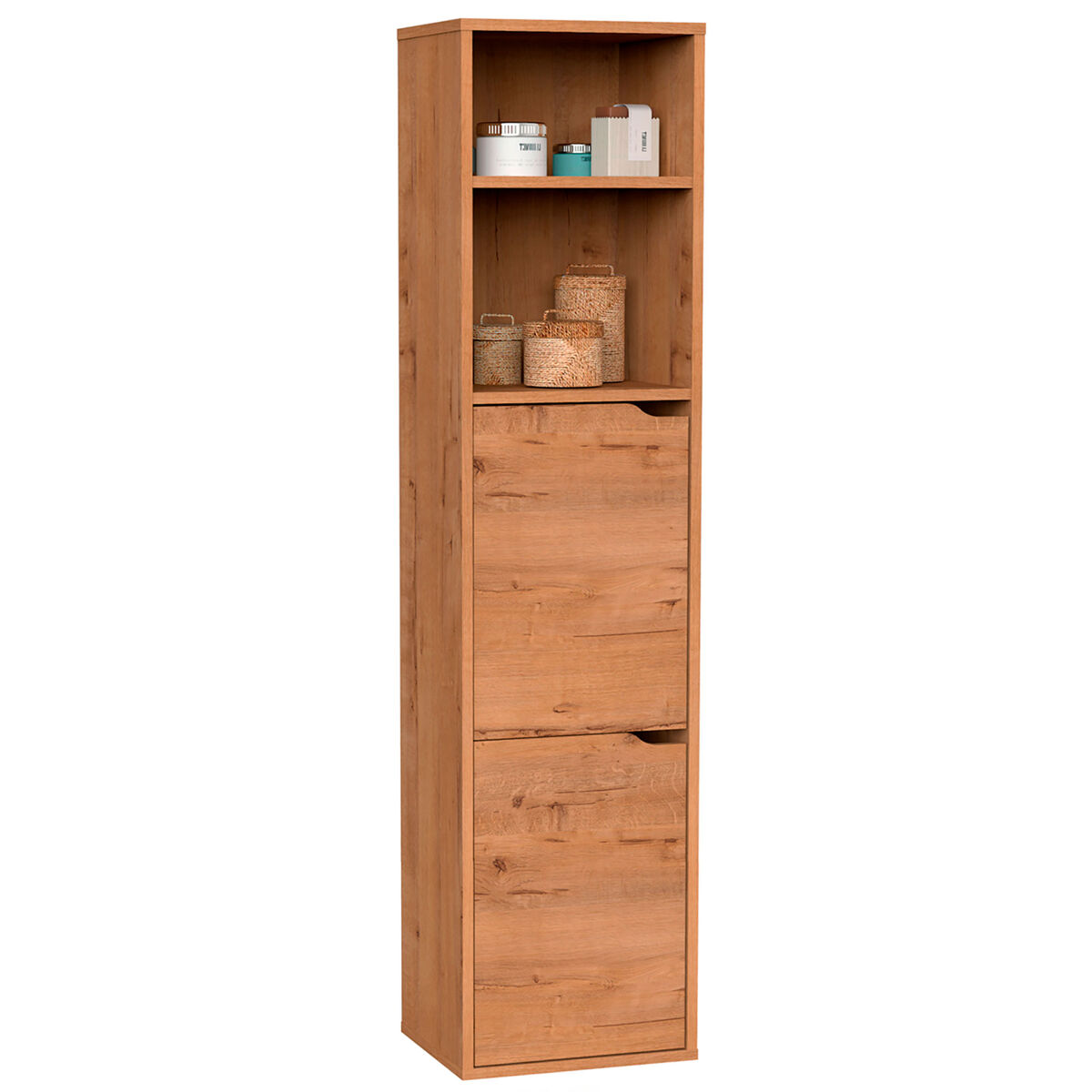 Briebe aura coluna casa de banho, móvel auxiliar armazenamento, suspenso ou de chão 150x36,5x30 cm, 2 prateleiras, 2 portas, , madeira
