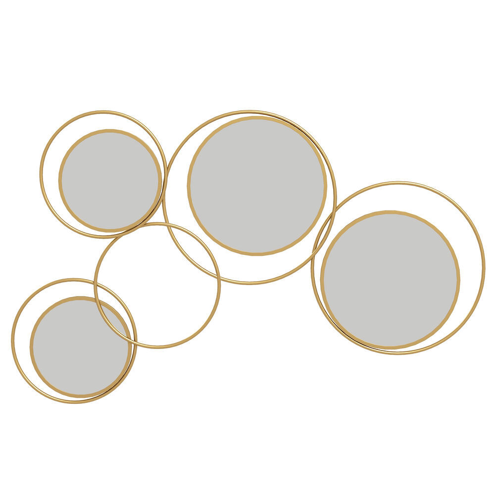 Homcom espelho decorativo de parede em metal 3d decoração de parede metálica com 4 espelhos redondos para sala quarto corredor 110x68 cm dourado