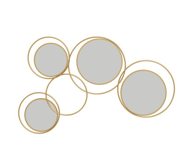 Homcom espelho decorativo de parede em metal 3d decoração de parede metálica com 4 espelhos redondos para sala quarto corredor 110x68 cm dourado