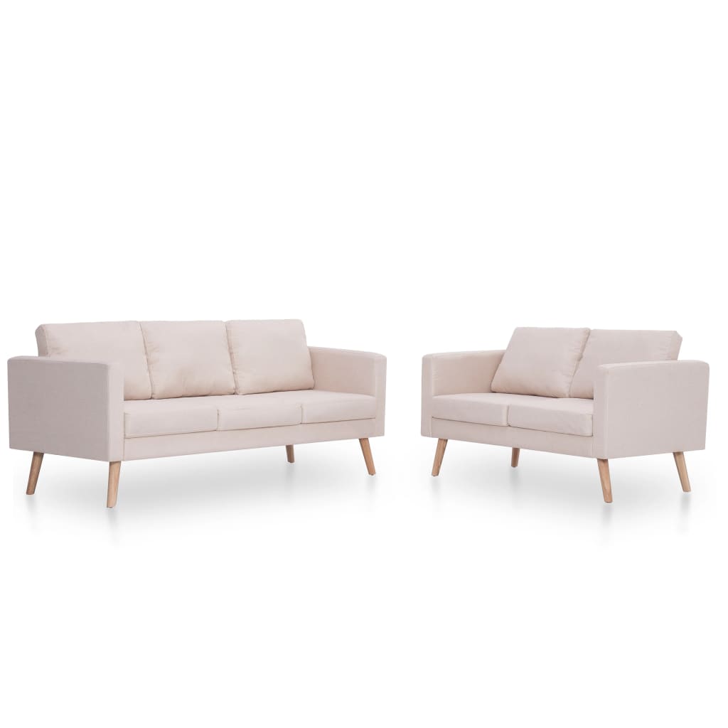Vidaxl 2 pcs conjunto de sofás tecido cor creme