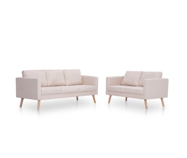 Vidaxl 2 pcs conjunto de sofás tecido cor creme