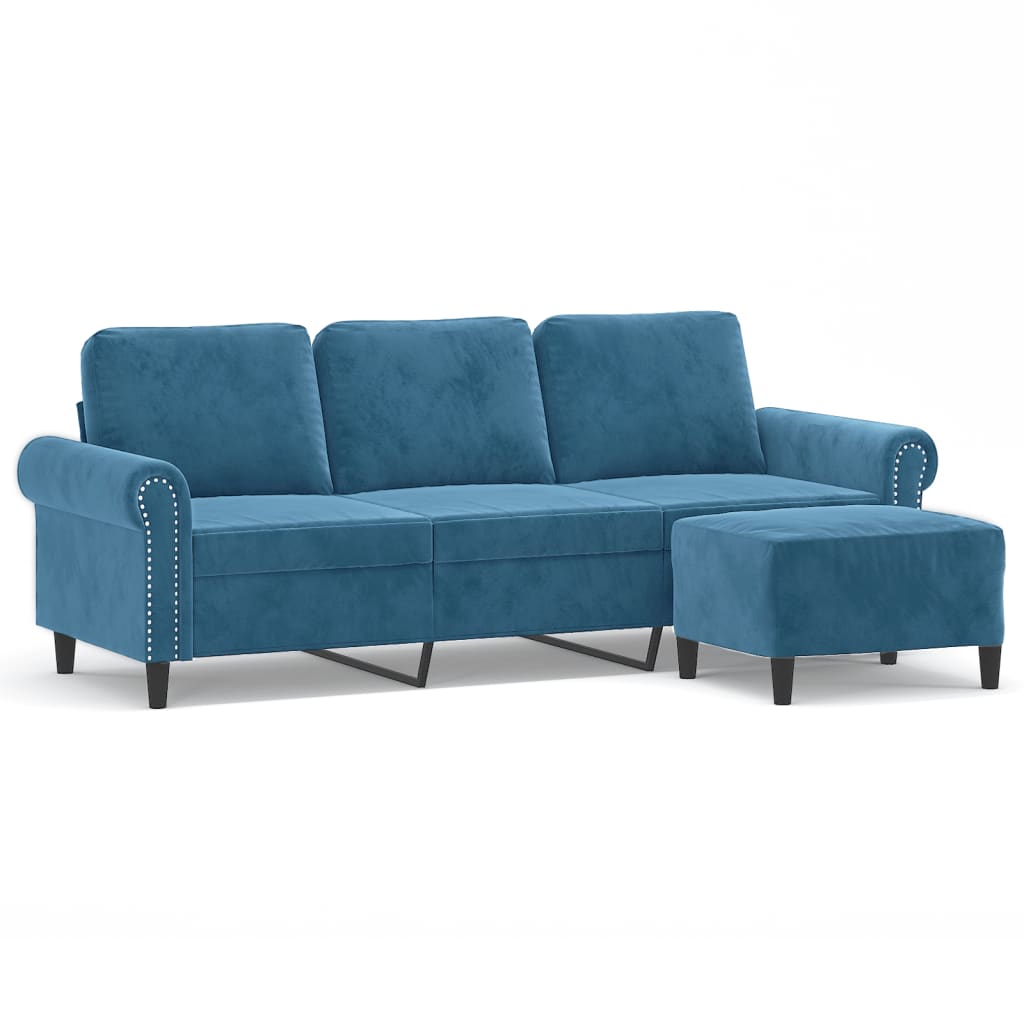 Vidaxl sofá de 3 lugares com apoio de pés 180 cm veludo azul