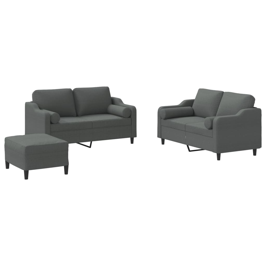 Vidaxl 3 pcs conjunto de sofás com almofadas tecido cinzento-escuro