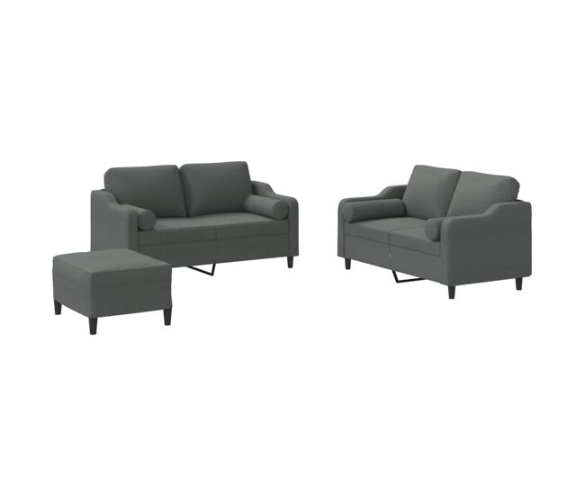 Vidaxl 3 pcs conjunto de sofás com almofadas tecido cinzento-escuro