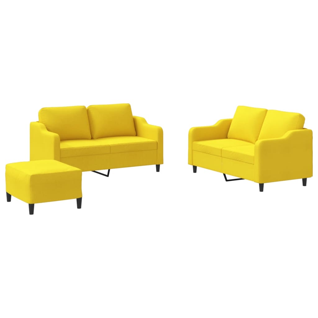 Vidaxl 3 pcs conjunto de sofás com almofadões tecido amarelo-claro
