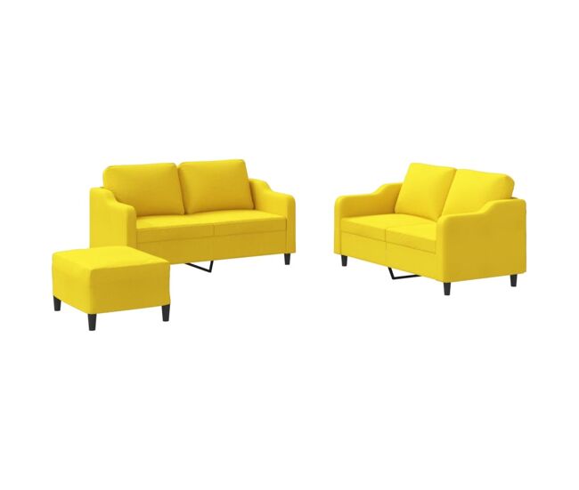 Vidaxl 3 pcs conjunto de sofás com almofadões tecido amarelo-claro
