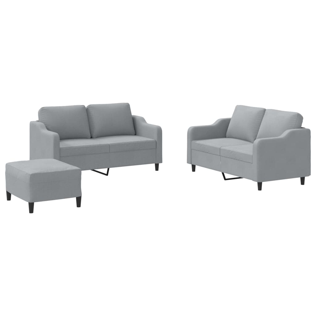 Vidaxl 3 pcs conjunto de sofás com almofadões tecido cinzento-claro