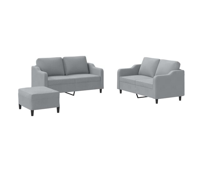 Vidaxl 3 pcs conjunto de sofás com almofadões tecido cinzento-claro
