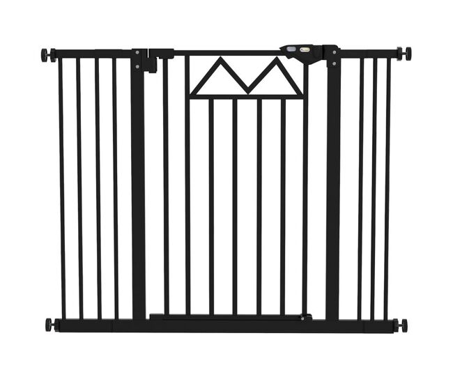 Pawhut barreira de segurança extensível barreira para animais de estimação com fecho automático e sistema de duplo bloqueio para porta corredor escada 74-100x76 cm noir
