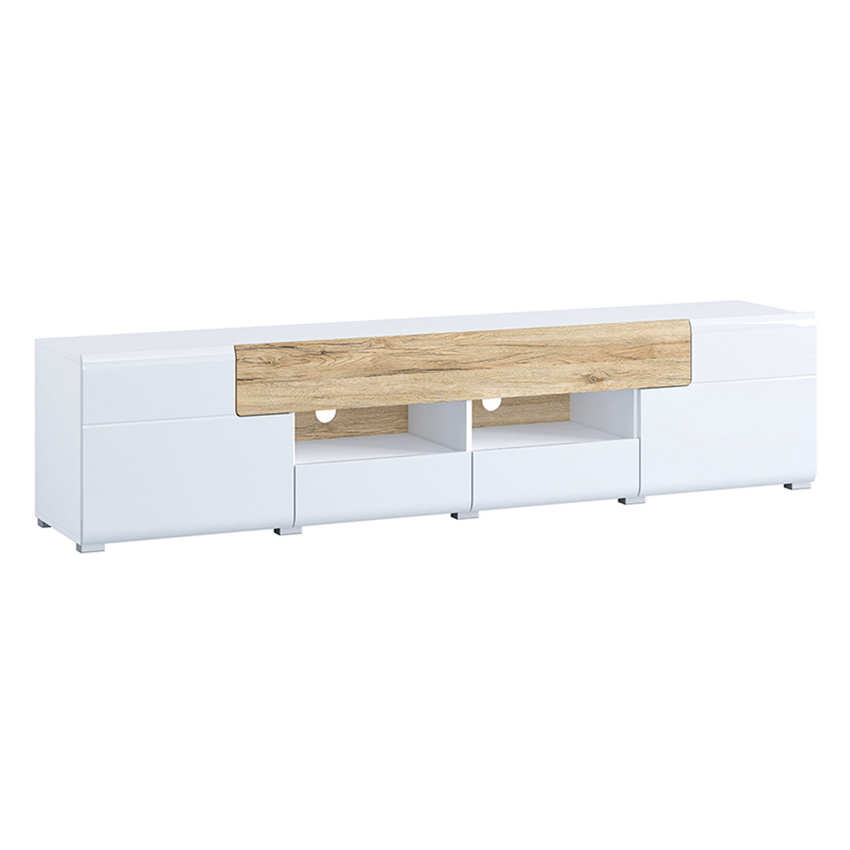 Suporte de tv de 2 portas e 2 gavetas 208 cm jules blanc e madeira