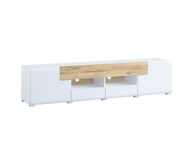 Suporte de tv de 2 portas e 2 gavetas 208 cm jules blanc e madeira