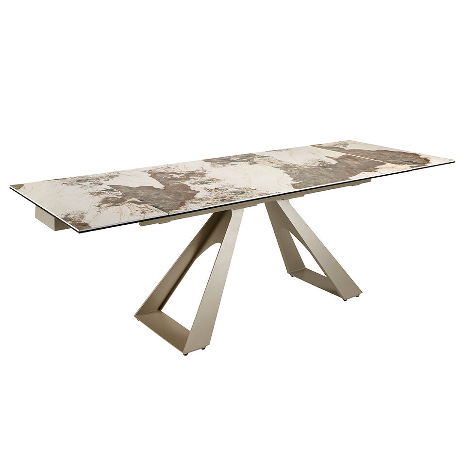 Angel cerda mesa de jantar extensível retangular em mármore porcelânico e acier gris taupe