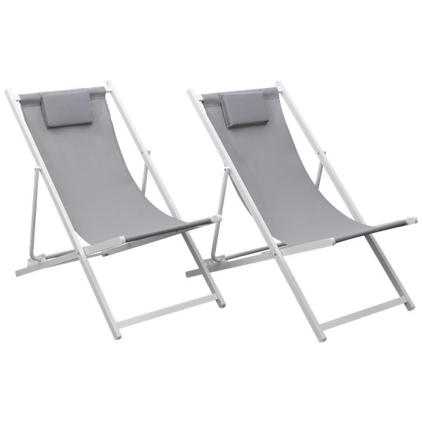 Lote de 2 hamacas reclinables y plegables cyprus - textileno gris-estructura aluminio blanca