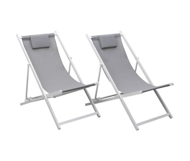 Lote de 2 hamacas reclinables y plegables cyprus - textileno gris-estructura aluminio blanca