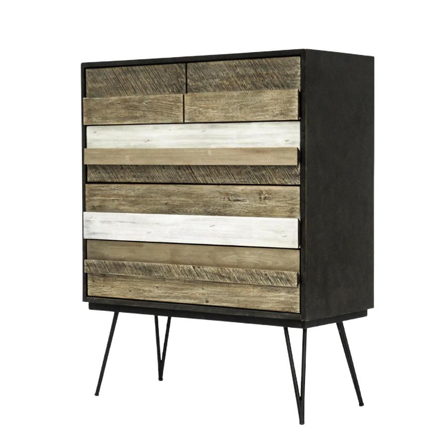 Cómoda adesso, de cor bege e preta, em estilo retro, com 125x100x45 cm e 5 gavetas