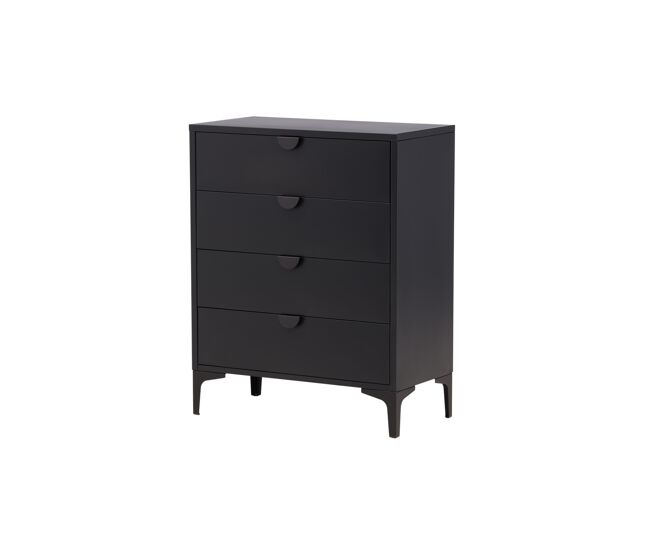 Cómoda piring em preto com estilo moderno, mede 117x78x40 cm e tem 4 gavetas