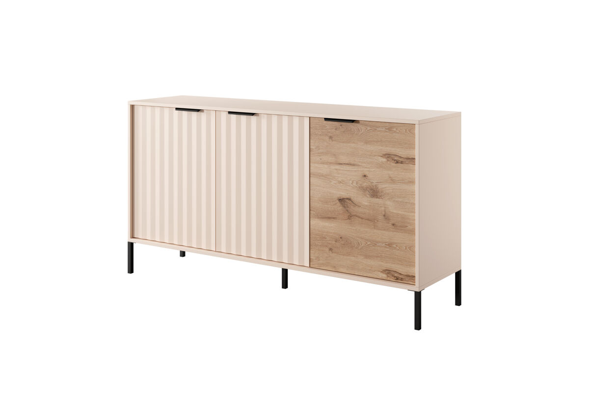 Rave cómoda com um estilo moderno, medindo 82x154x40 cm e tem 6 prateleiras, 3 portas