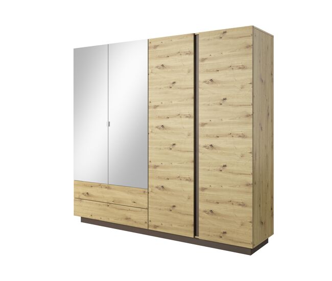 Armário arcade com um estilo moderno, medindo 203x220x54 cm, com 10 prateleiras, 4 portas e 2 gavetas com iluminação led