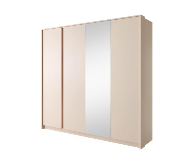 Roupeiro dast em rosa, com um estilo moderno, mede 210x224x56 cm e tem 12 prateleiras, 4 portas e iluminação led