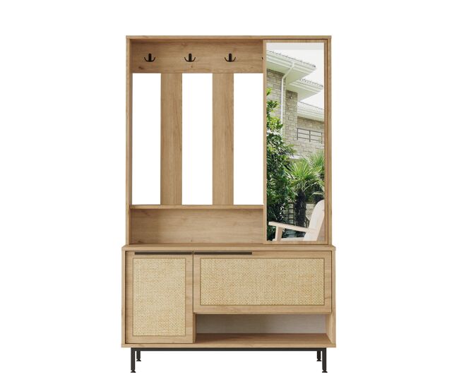 Roupeiros ocean, de cor bege claro, num estilo moderno, medindo 178x112x36 cm, com 2 portas e 3 prateleiras