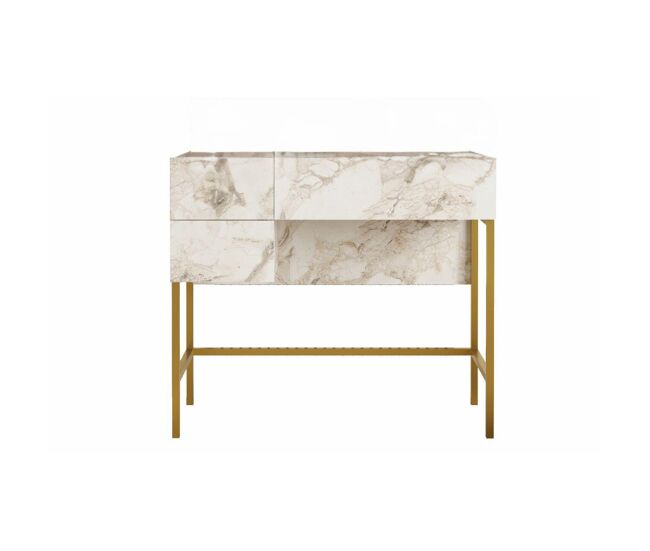 Mesa de consola voyage, de cor cinzenta e dourada, de estilo moderno, com 76x88x44 cm e 3 gavetas