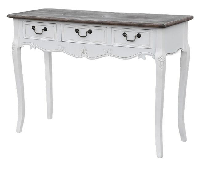 Mesa de consola rimini white, de cor branca e castanha, em estilo campestre francês, com 78x110x40 cm e 3 gavetas