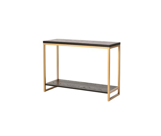 Mesa de consola seville, preta, em latão, de estilo moderno, com 78x110x40 cm e 1 prateleira