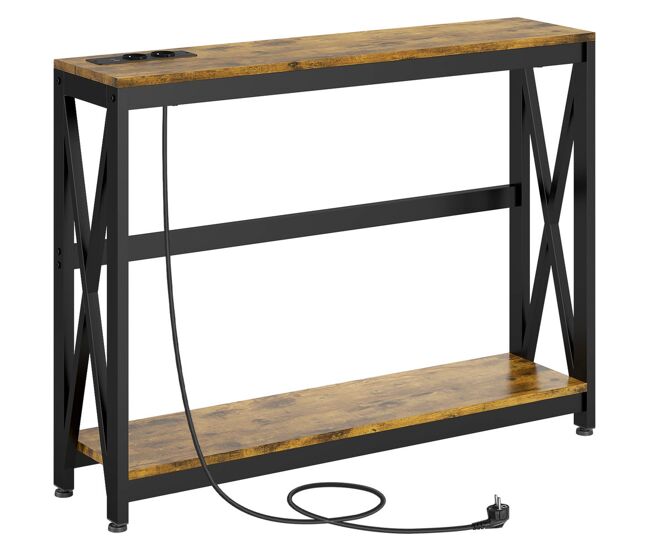 Homcom mesa consola de estilo industrial mesa de entrada de 2 níveis com estação de carregamento e estrutura de aço para sala corredor 100x24x75 cm