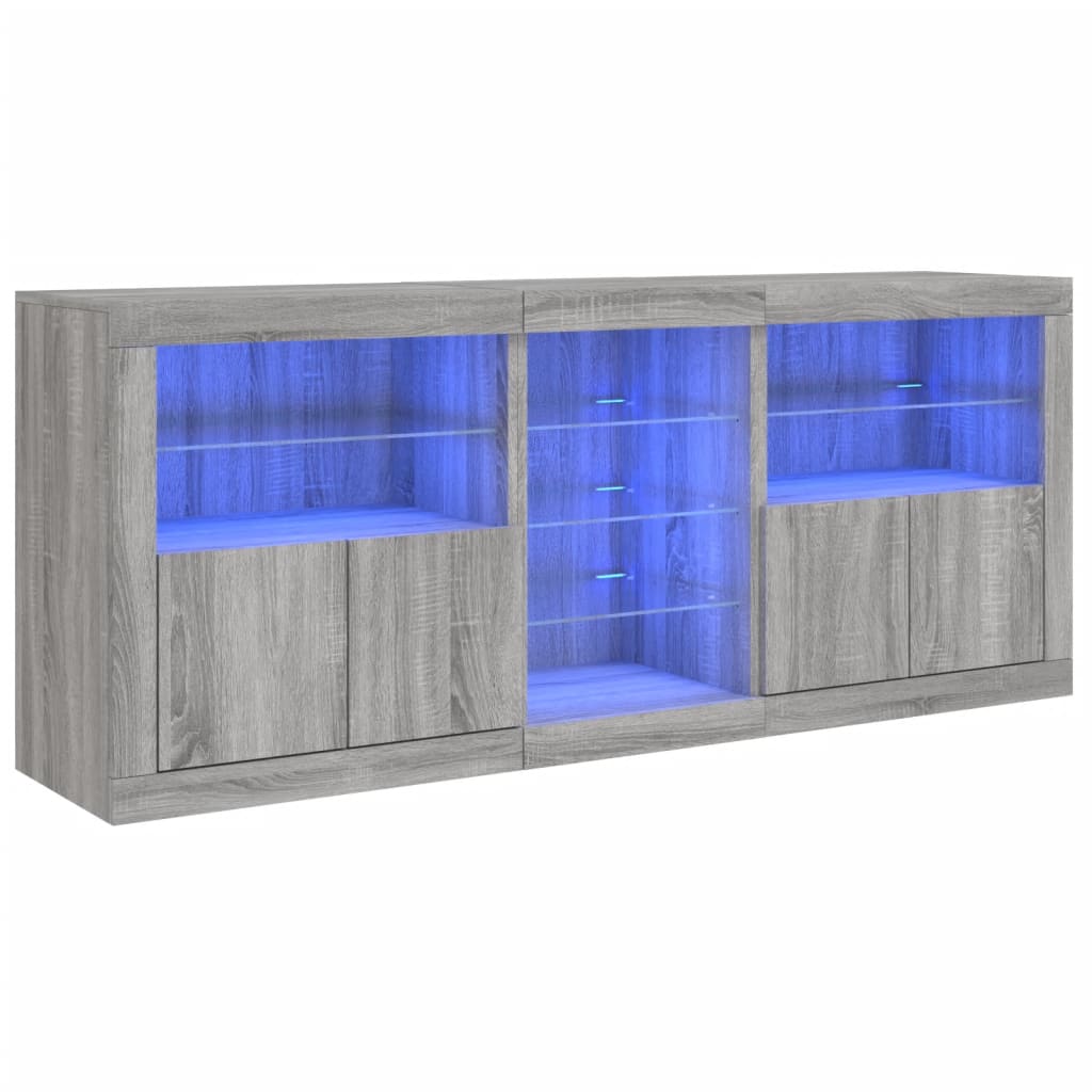 Vidaxl aparador com luzes led 181,5x37x67 cm cinzento sonoma