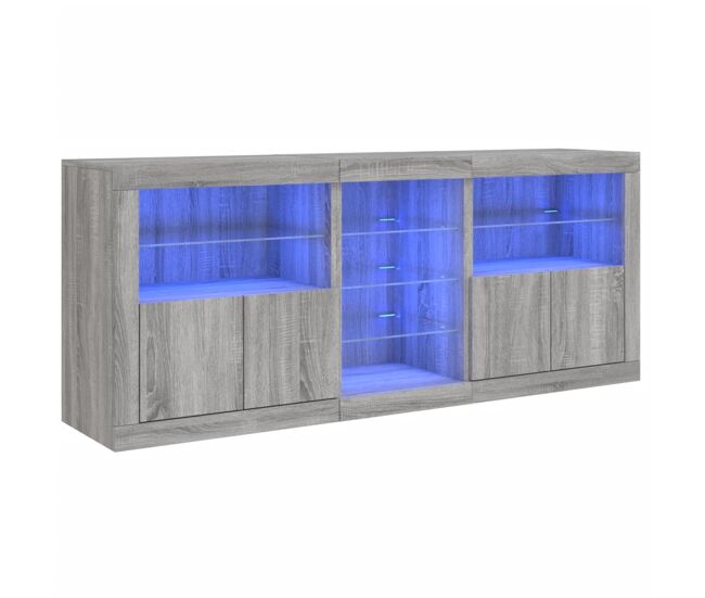Vidaxl aparador com luzes led 181,5x37x67 cm cinzento sonoma