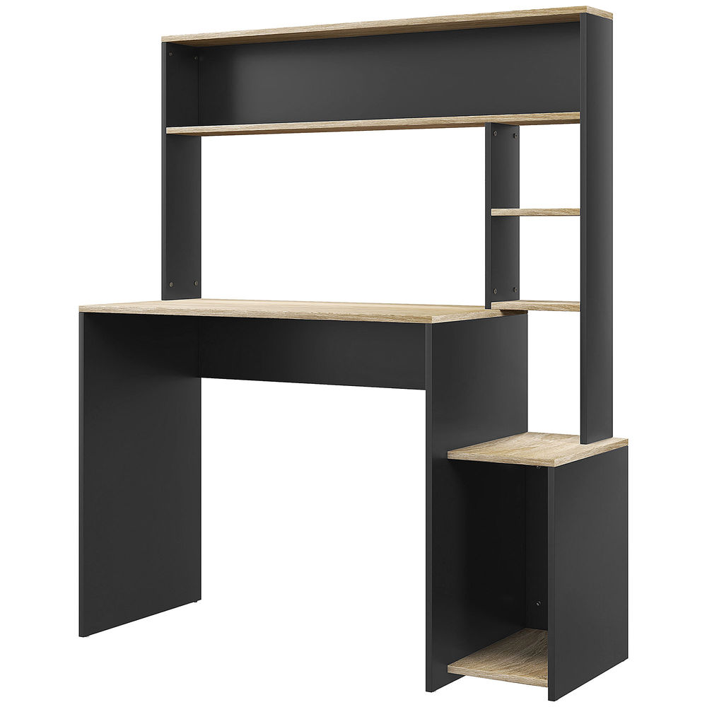 Homcom secretária para computador com prateleira de 3 níveis mesa de estudo com suporte para cpu e prateleira superior para casa escritório 114x45x138