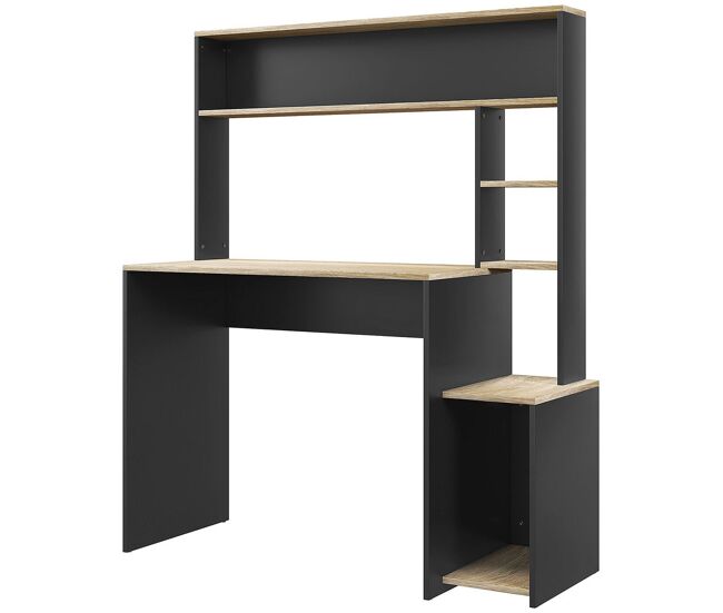 Homcom secretária para computador com prateleira de 3 níveis mesa de estudo com suporte para cpu e prateleira superior para casa escritório 114x45x138