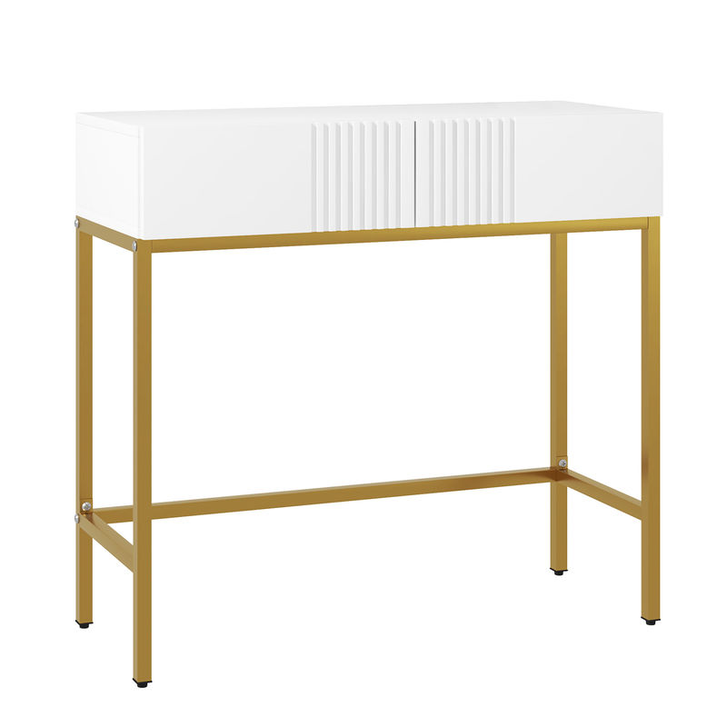 Homcom mesa consola moderna mesa de entrada com 2 gavetas e pés de aço anti-tombo para entrada sala corredor 80x31,5x75 cm branco