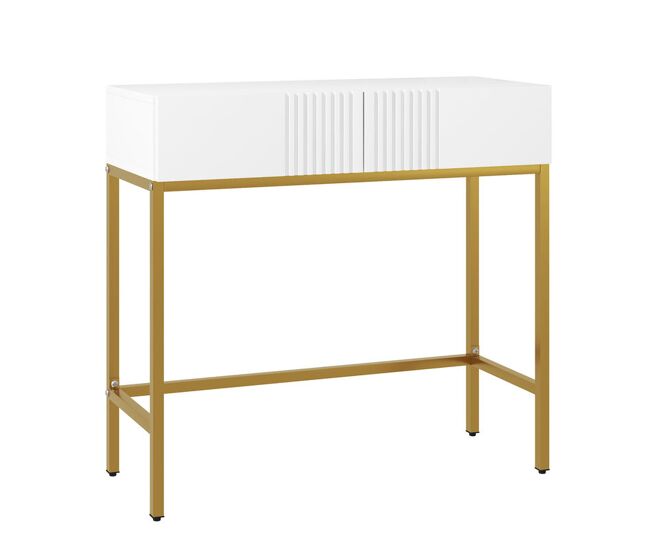 Homcom mesa consola moderna mesa de entrada com 2 gavetas e pés de aço anti-tombo para entrada sala corredor 80x31,5x75 cm branco