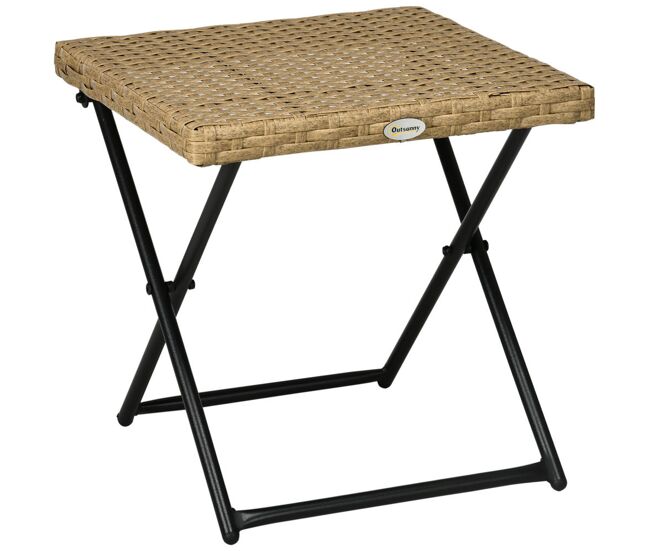 Outsunny mesa de jardim em vime sintético mesa de terraço exterior dobrável com pés cruzados e estrutura de aço para pátio varanda 40x40x40 cm natural