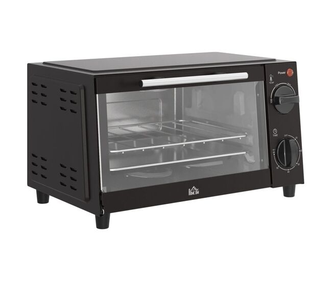Homcom mini forno elétrico 9l forno elétrico de bancada 750w com temperatura ajustável até 230°c temporizador 60 min e bandeja para assar grelha