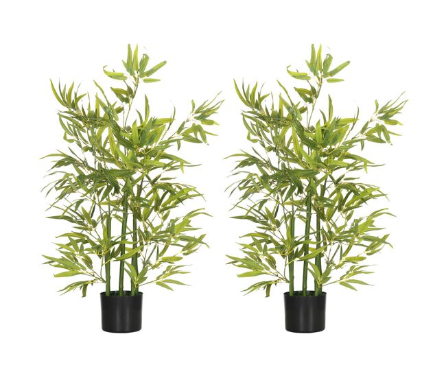 Homcom conjunto de 2 plantas artificiais de bambu com vaso 90cm bambus artificiais com 504 folhas realistas decoração para sala de estar exterior